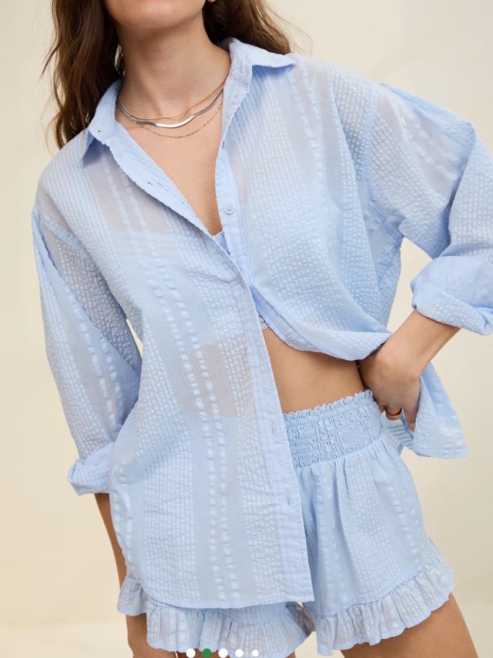 Aerie Seersucker Oversized Coverup Shirt Baby Blue Button Down 100% Cotton XXS